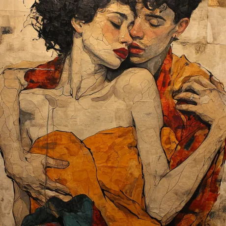 Embrace of Fiery Silhouettes in Mosaic Harmony